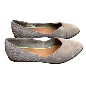 Toms Jutti Suede Flats Womens 6.5 Taupe Pointed Toe Chevron Detail